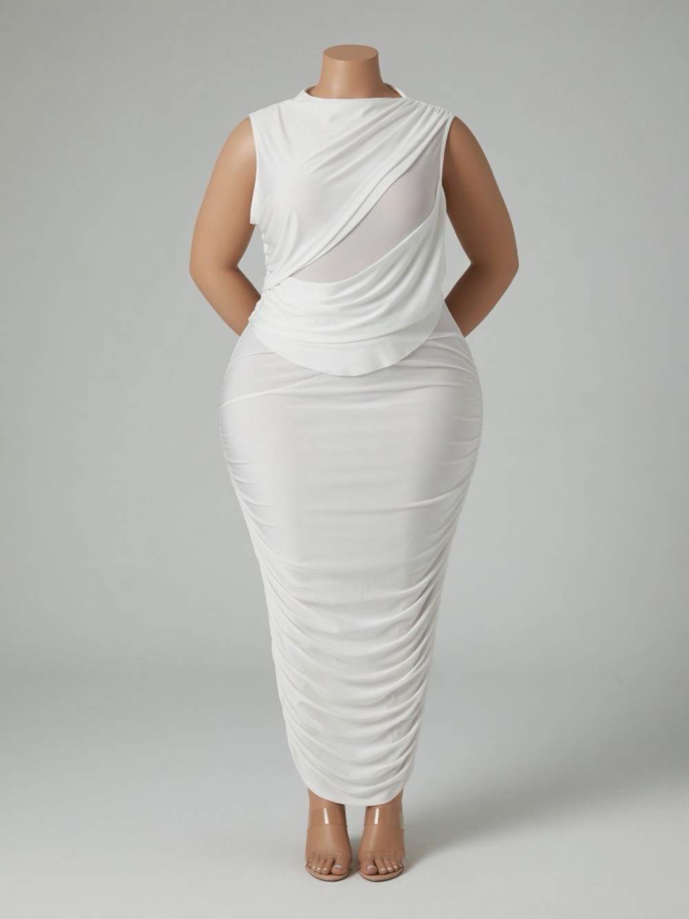 CUTE Love Highlight White Draped Sleeveless Dress - Picture 2 of 5
